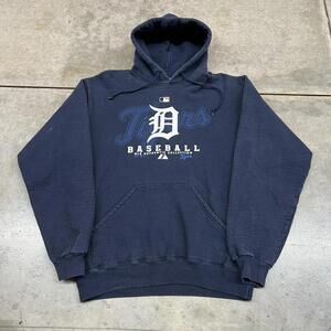vintage detroit tigers faded navy heavyweight majestic hoodie size medium